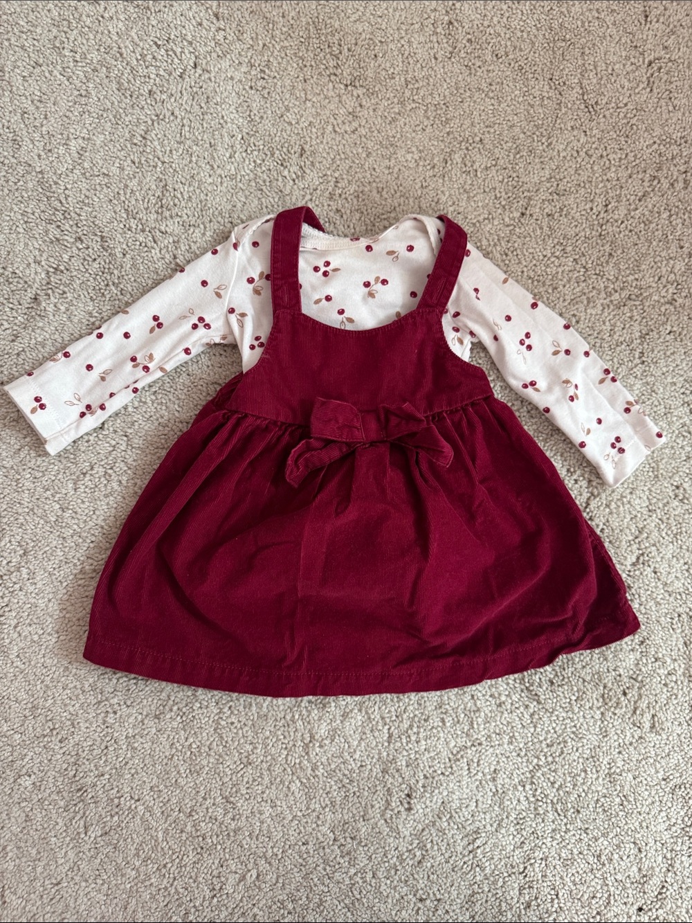 Carter's Burgundy Corduroy Pinafore Dress with Cherry-Print Top